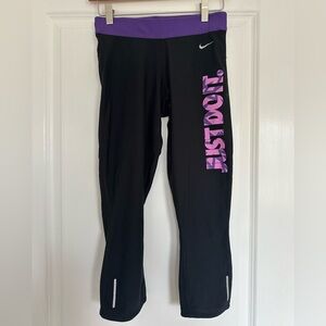 Nike Women’s Capri Leggings in Black with Purple Accents